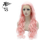 Long Pink Lace Front Wigs Synthetic Hair Deep Wave For Drag Queen Show Tangle Free