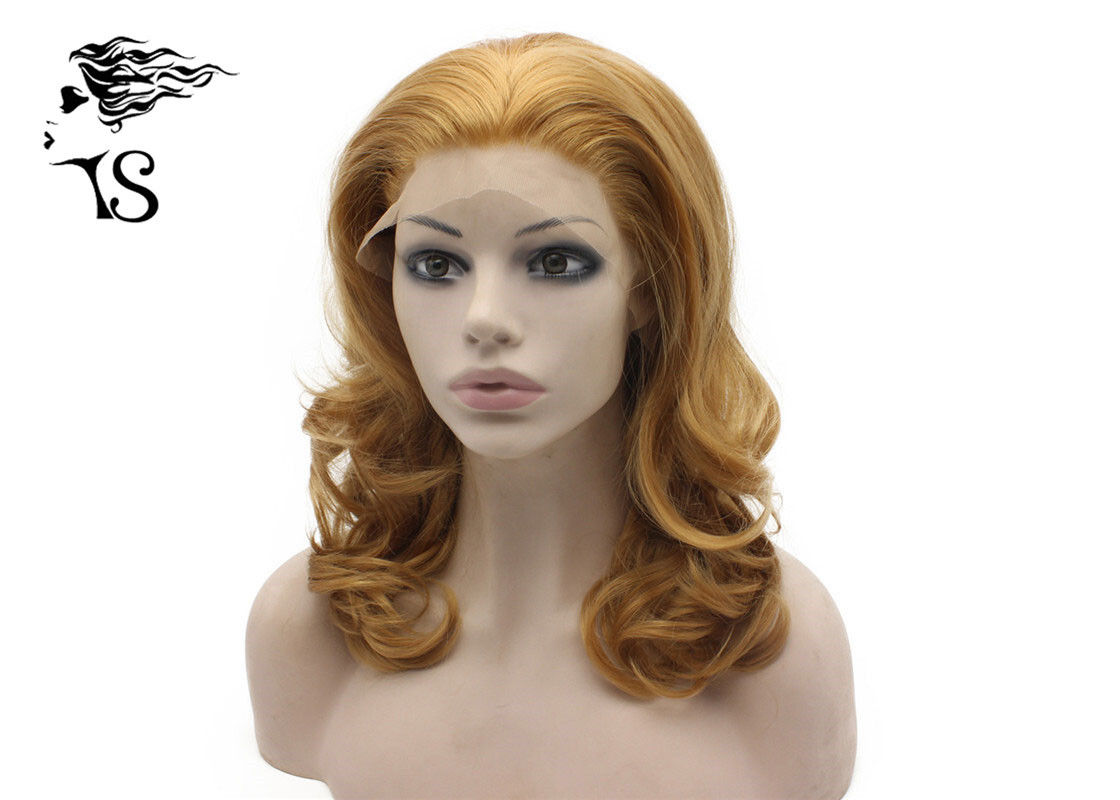 Women Curly Wavy Synthetic Lace Front Wigs Ginger Blonde Color Natural Looking