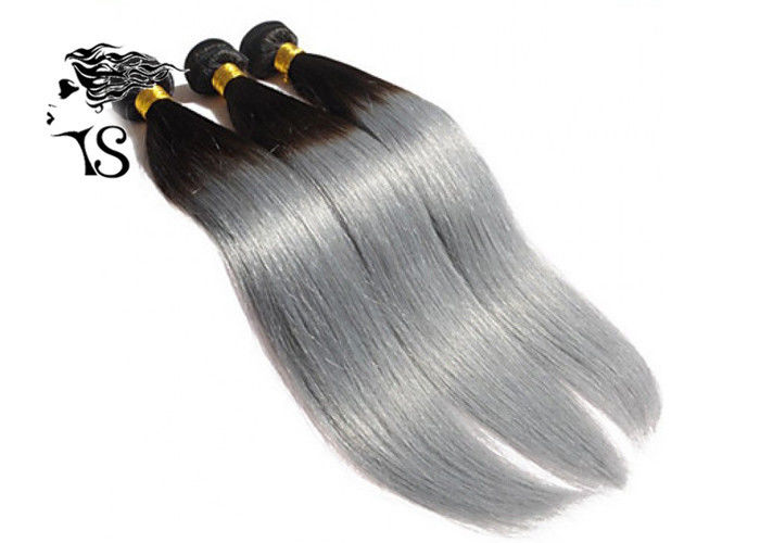 Silky Straight Black To Silver Ombre Hair Extensions 8A Chinese Human Hair Weave